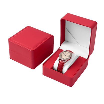 Universal Single Watch Travel Case, Prestige & Fancy PU Leather Watch Case Fixed with Pillow, Elegance Functionality Boutique Watch Display Box for Collection and Gift Giving (Red)
