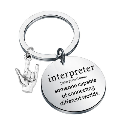 ENSIANTH Interpreter Keychain Sign Language Teacher Thank You Gift Interpreter Deaf Charm ASL Hand Gesture Translator Gift