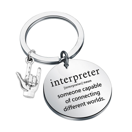 ENSIANTH Interpreter Keychain Sign Language Teacher Thank You Gift Interpreter Deaf Charm ASL Hand Gesture Translator Gift