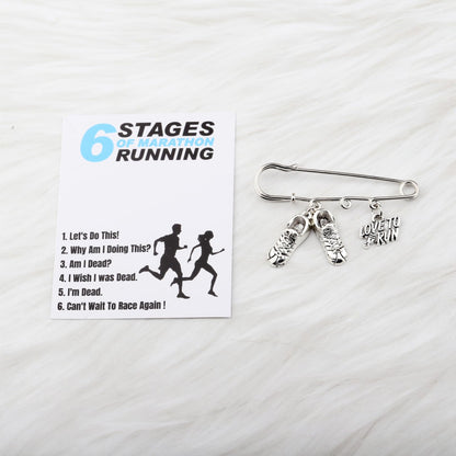 BEKECH Marathon Runner Gift Love To Run Running Shoe Charm Safety Pin Brooch Marathon Cross Country Running Gifts for Runners