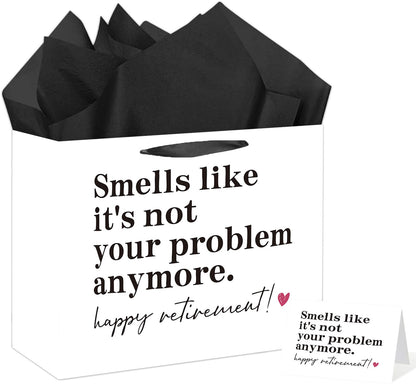 Anyangzhao Black and White Retirement Gift Bag, Funny Retirement Gift Bag with Greeting Card and Tissue Paper, Happy Retired Party Decorations for Men, Women, Farewell, Going Away Party Supplies
