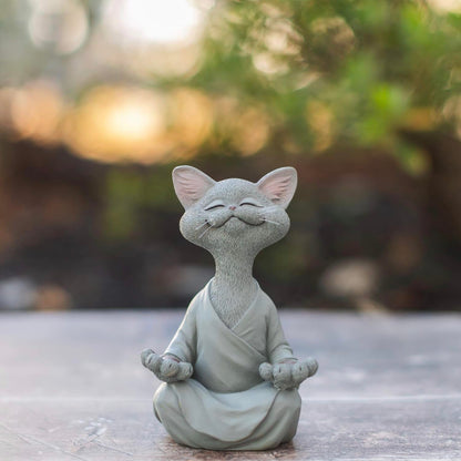 JFSM INC. 5" Whimsical Happy Cat Buddha Figurine – Zen-Inspired Resin Cat Statue – Meditating Animal Sculpture for Mindful Home or Office Decor – Peaceful Gift for Cat Lovers and Yoga Fans