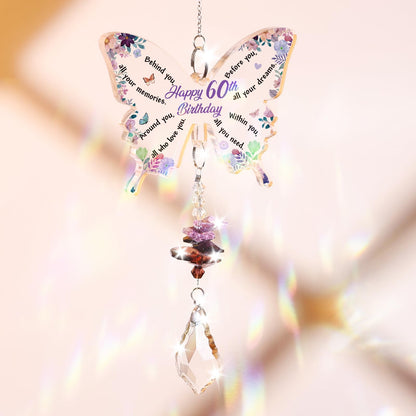 Funnli 60th Birthday Gifts for Women Crystal Suncatcher, 60th Birthday Decorations for Woman, 60 Year Old Bday Gift for Friends Sister Mom Grandma Window Hangings Home Decoration