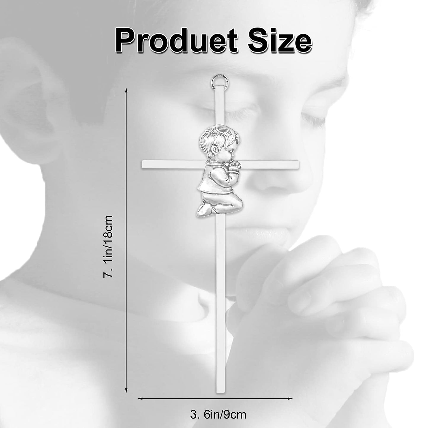 Tryuunion Baby Wall Cross Baptism Gifts for Boys, 7-inch Silver Blessing Boy Baptism Crosses for First Holy Communion Christening and Dedication Baptismal Gifts from Godparents