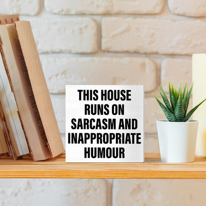 thoqii Home Decor Wooden Box Sign Funny Home Decoration for Living Room Bedroom Housewarming Gifts New Home House Decor, This House Runs on Sarcasm