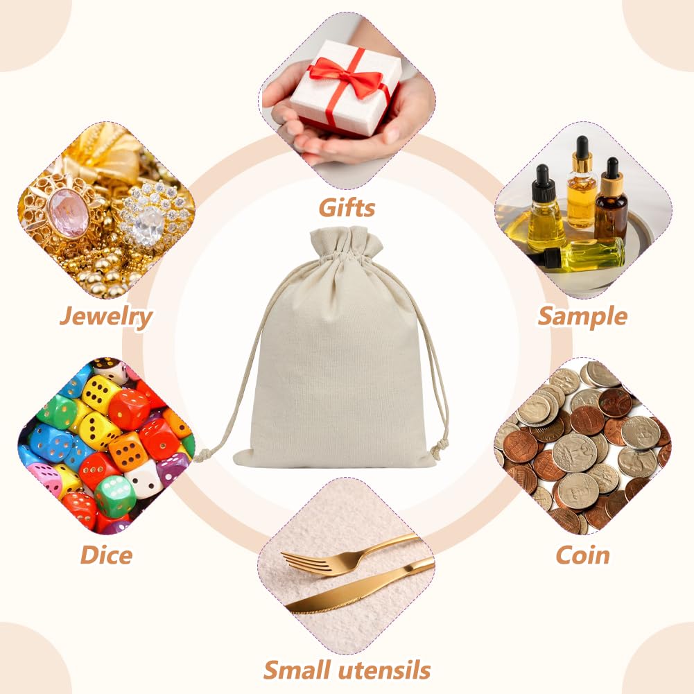 HRX Package 20pcs Cotton Canvas Bags 7x9 inches, Fabric Drawstring Gift Bags Pouches Sachet for Party Favors Craft DIY
