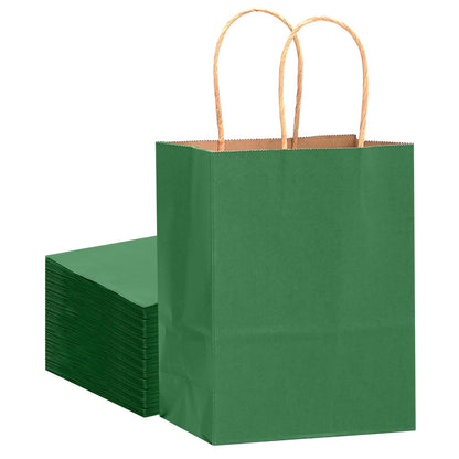 qiqee 32-Packs Deep Green Paper Gift Bags with Handles Bulk 7.6"x4.75"x10.5" Medium Size Gift Bags Multiple Uses