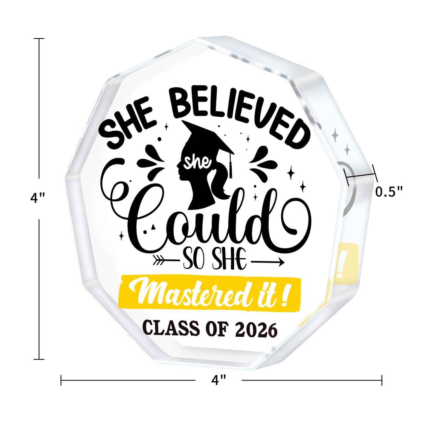 WaaHome Masters Degree Graduation Gifts 2026 - She Believed She Could So She Mastered It Graduation Gifts for Her Girls Women Daughter, Class of 2026 Masters Graduation Keepsake and Paperweight