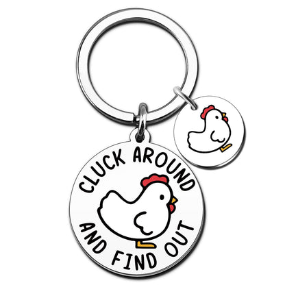 Chicken Keychain for Chickens Lovers Chicken Gifts for Women Men Unique Chickens Stuff Cluck Around and Find Out Sign