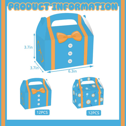 Zoketriton 24 Pack Orange Blue Party Favor Treat Boxes, Blue Orange Cartoon Print Party Goodie Candy Treat Present Boxes Recycled Party Favor Boxes for Birthday Party Supplies Decoration