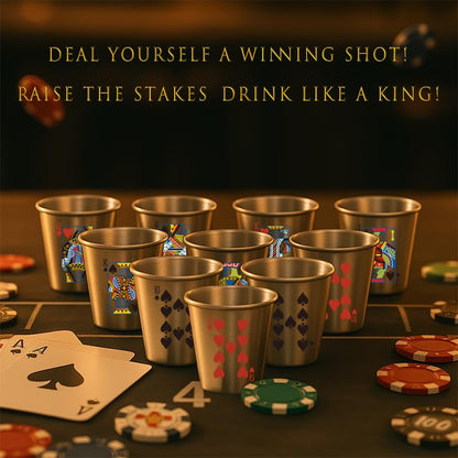10-Pack Stainless Steel Poker Shot Glasses 2oz - Poker & Casino Theme Party Shots with Spades & Hearts- Durable Barware for Casino Nights, Gifts for Poker Players