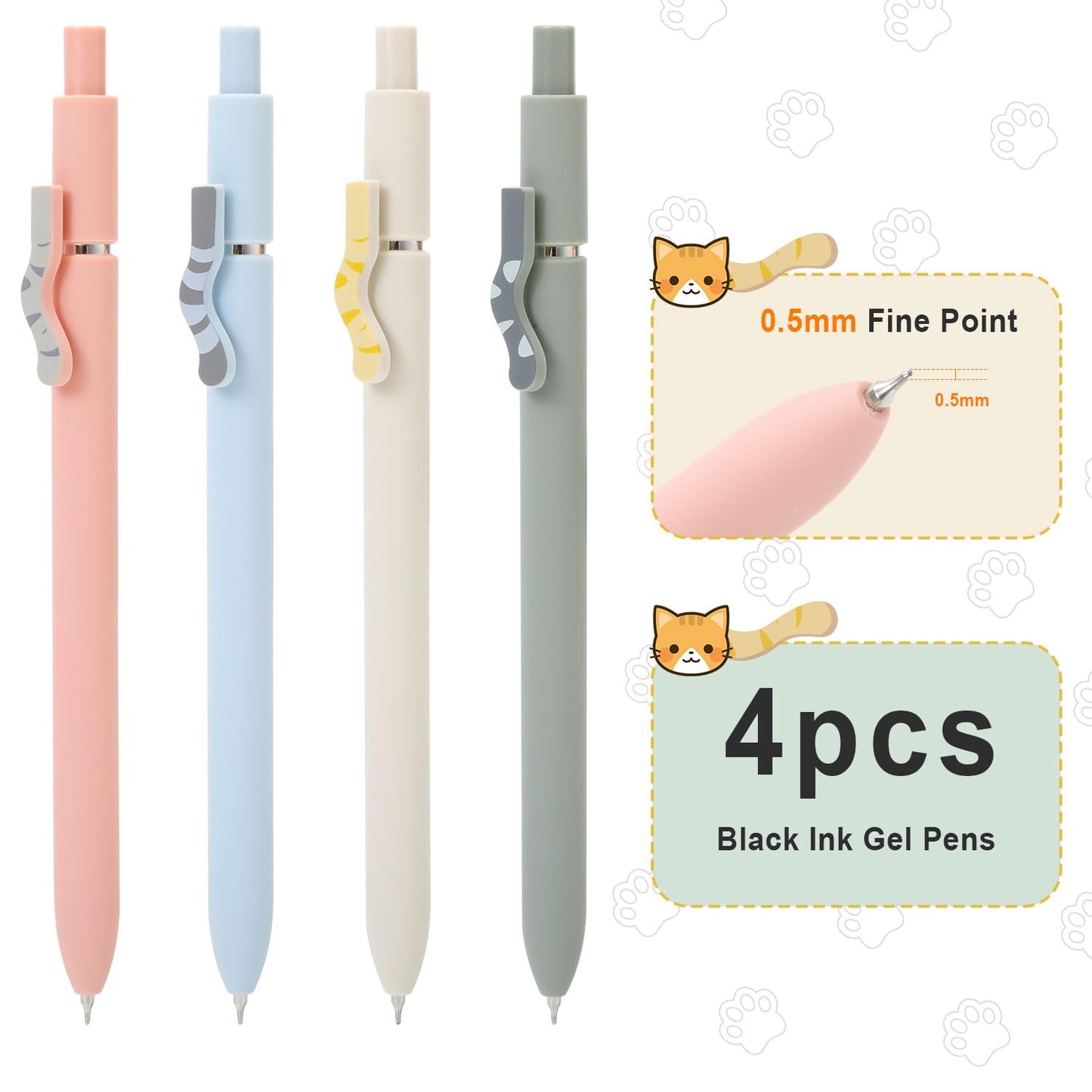 FIOVER Cat Pens,4Pcs 0.5mm Quick Dry Black Ink Fine Point Smooth Writing Pens, High-End Series Ballpoint for Journaling Note Taking, Cat Lover Gifts for Women