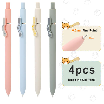 FIOVER Cat Pens,4Pcs 0.5mm Quick Dry Black Ink Fine Point Smooth Writing Pens, High-End Series Ballpoint for Journaling Note Taking, Cat Lover Gifts for Women