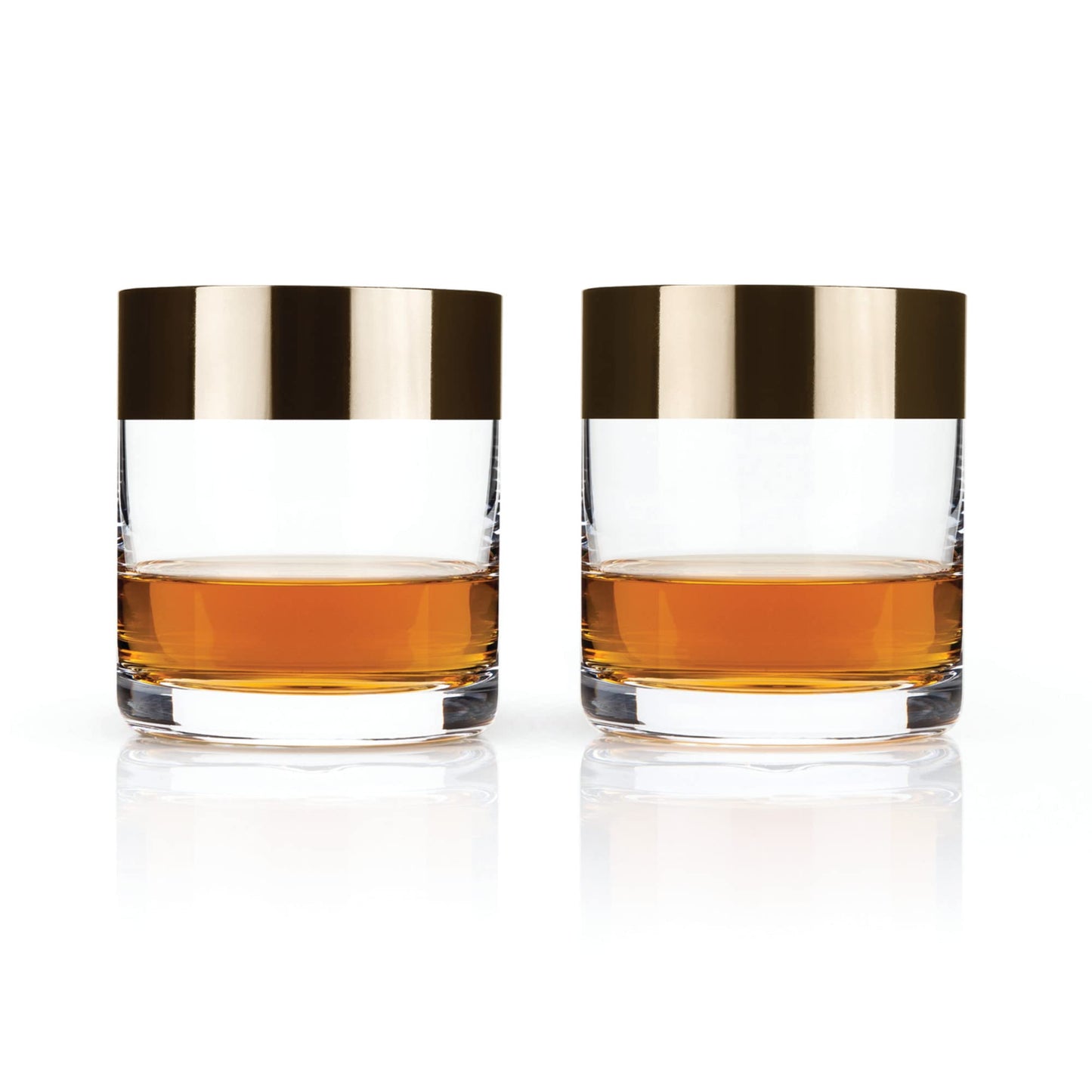 Viski Irving Bronze Rim Crystal Lowball Tumblers Set of 2 - Premium Crystal Clear Cocktail Glass Bronze Rimmed Glassware, Stylish Lowball Whiskey Glass Gift Set, 12 oz