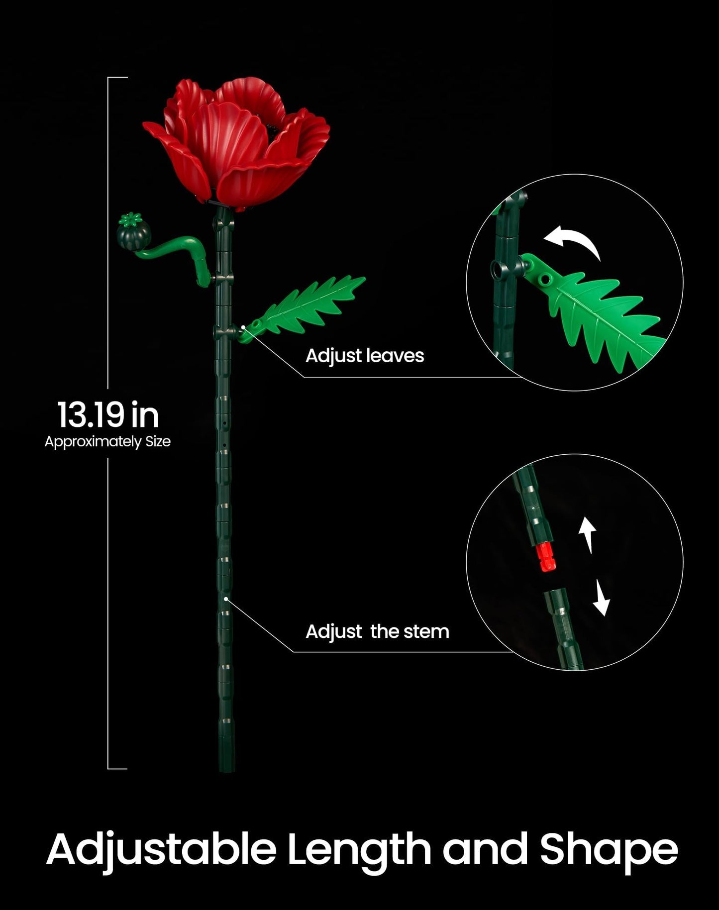 iATOM Red Poppy Flower Bouquet Building Set, 12Pcs Artificial Botanical Collection for Adults - Gift for Mother's Day for Her/Mom/Girlfriend/Wife/Couple, Home Table Centerpiece Decor Aesthetic