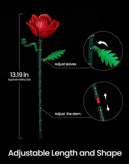 iATOM Red Poppy Flower Bouquet Building Set, 12Pcs Artificial Botanical Collection for Adults - Gift for Mother's Day for Her/Mom/Girlfriend/Wife/Couple, Home Table Centerpiece Decor Aesthetic