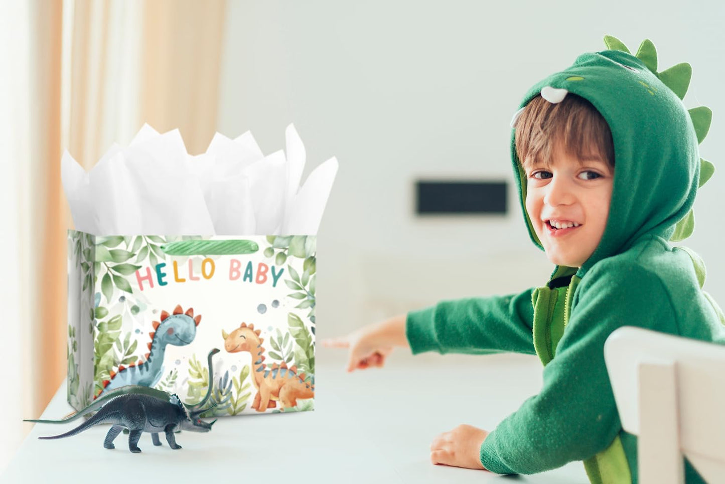 Linelglobal Dinosaur Gift Bag with Tissue Paper – Perfect for Boys, Girls, Kids' Birthdays & Baby Showers