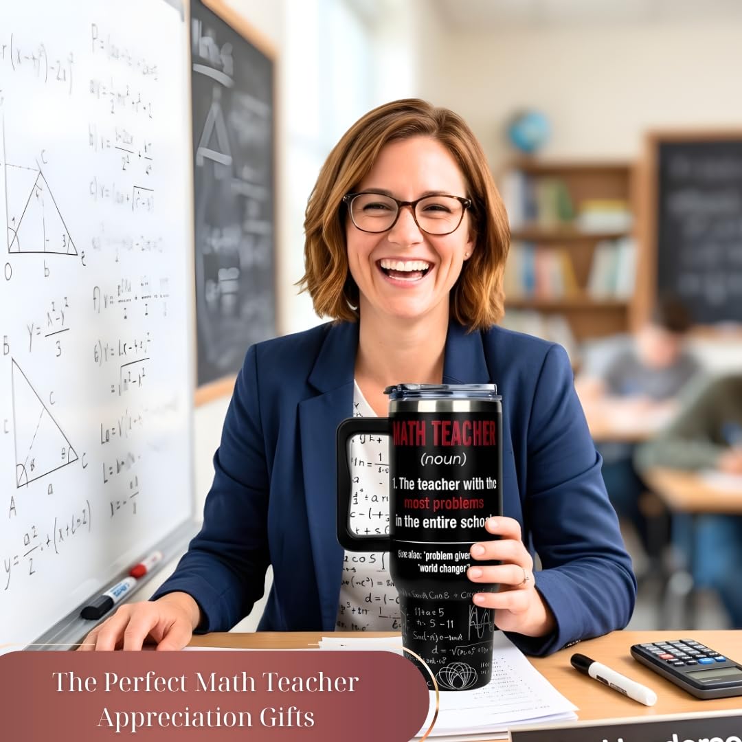 Math Teacher Appreciation Gifts for Men Women, Funny Math Teacher Gift for School, Teacher Appreciation Week Gifts, 40oz Tumbler with Handle, Teacher End of Year Birthday Gifts