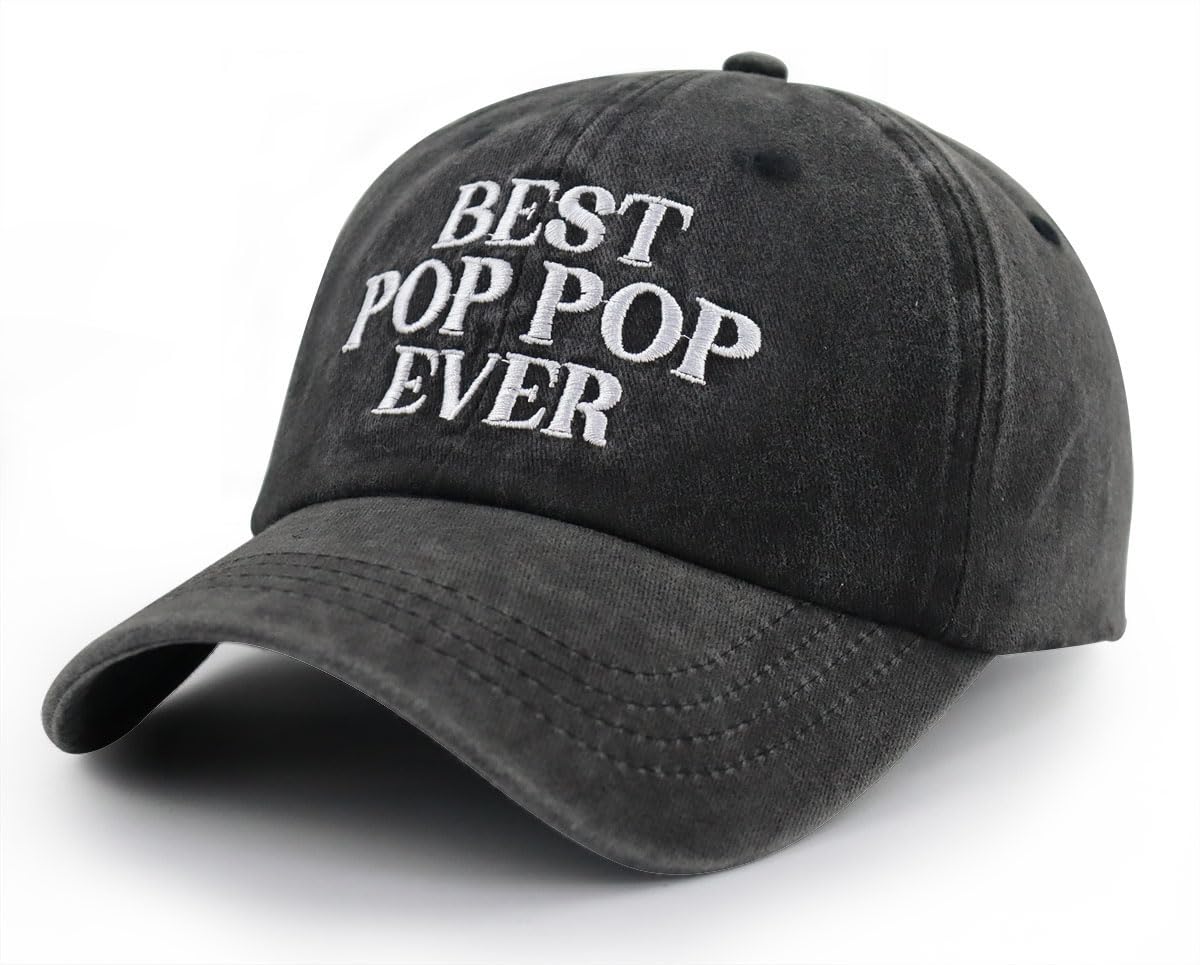 Best Pop Pop Ever Hats for Men Grandpa, Funny Adjustable Cotton Embroidered Dad Baseball Cap