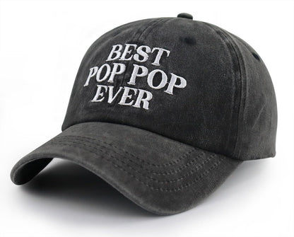 Best Pop Pop Ever Hats for Men Grandpa, Funny Adjustable Cotton Embroidered Dad Baseball Cap