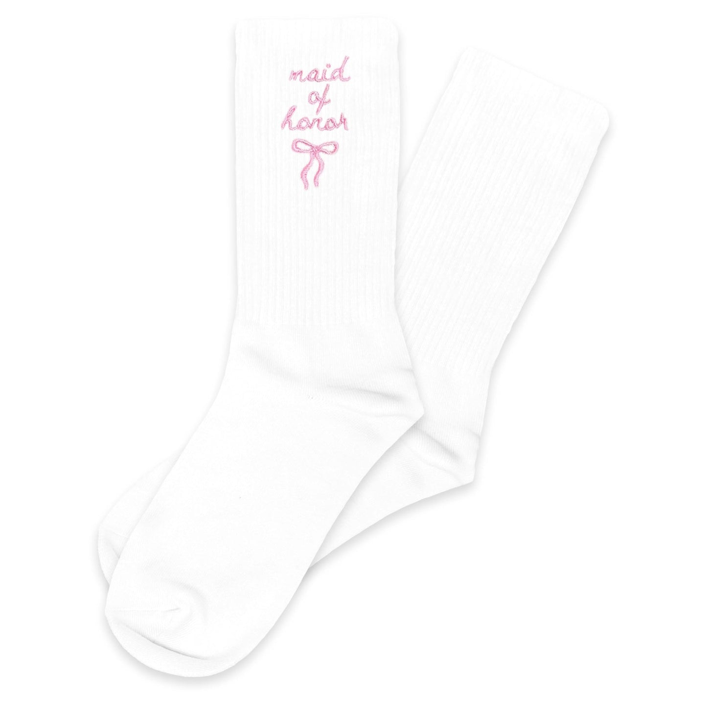 Maid of Honor Embroidered Socks with Pink Bow - Wedding Party Gifts for Maid of Honor, Bride Tribe Socks