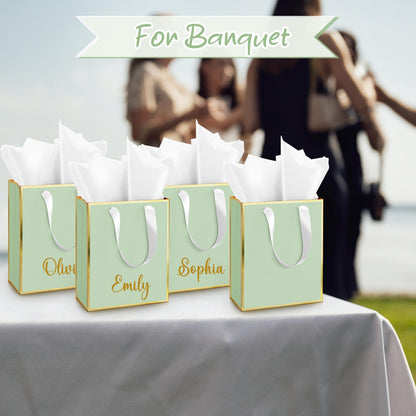 Yeaqee 10 Pack Metallic Paper Gift Bags with Handle Tissue Paper Thank You 5 Senses Gift Bag for Birthday Wedding Baby Shower Groomsmen Bridal Graduation Party Favor 9 x 7 x 3.15''(Sage Green,Gold)