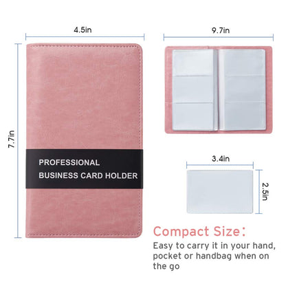 Sooez Leather Professional Business Card Holder Organizer, 240 Card Capacity PU Name Credit Cards Booklet (Pink)