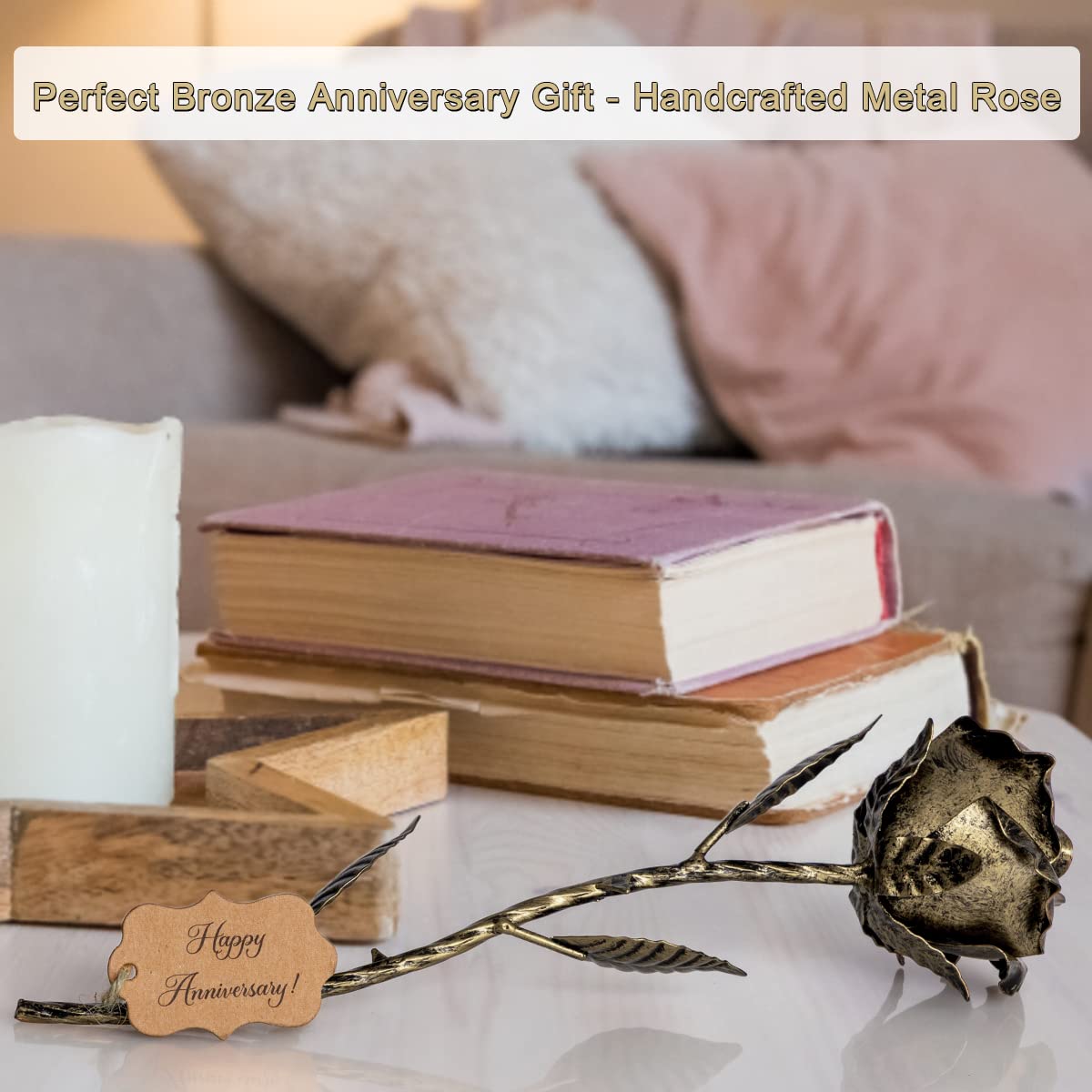 BESZONE Bronze Anniversary 8 Year Gifts - Metal Rose 8th Anniversary for Her Bronze Gift, Everlasting Rose for 8 Year Wedding Handcrafted for Wife Eternal Artwork