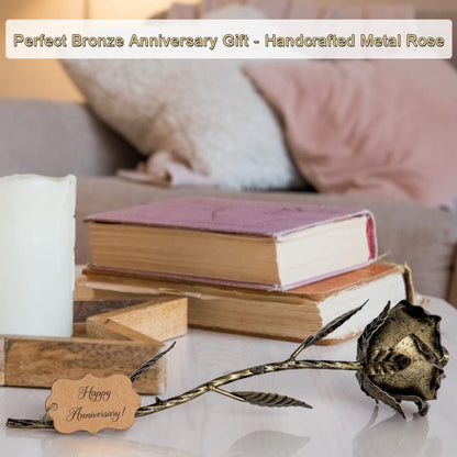 BESZONE Bronze Anniversary 8 Year Gifts - Metal Rose 8th Anniversary for Her Bronze Gift, Everlasting Rose for 8 Year Wedding Handcrafted for Wife Eternal Artwork