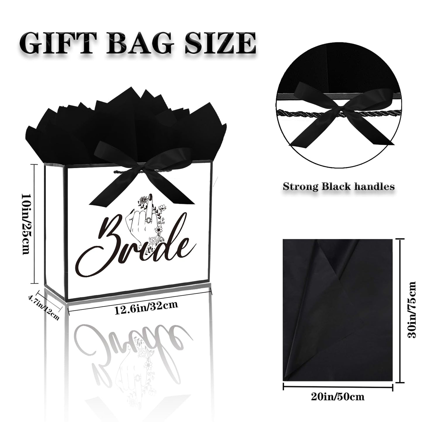 Jaywayang 12.6" White and Black Bridal Shower Gift Bag with Ribbon and Tissue Paper, Wedding Gift Bags with Card, Gift ideas for Bachelorette Party, Engagement, Anniversary.