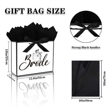 Jaywayang 12.6" White and Black Bridal Shower Gift Bag with Ribbon and Tissue Paper, Wedding Gift Bags with Card, Gift ideas for Bachelorette Party, Engagement, Anniversary.