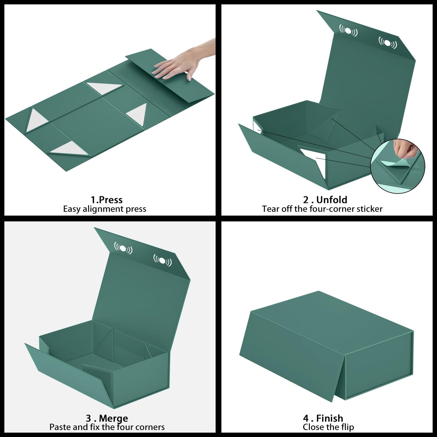 RYDDOY Green Gift Box, 9.5x6x3'' Gift box for Presents with Lids Magnetic Closure Rectangle Collapsible for Bridesmaid Proposal Box, Wedding, Christmas, Halloween, Birthday Gift Packging