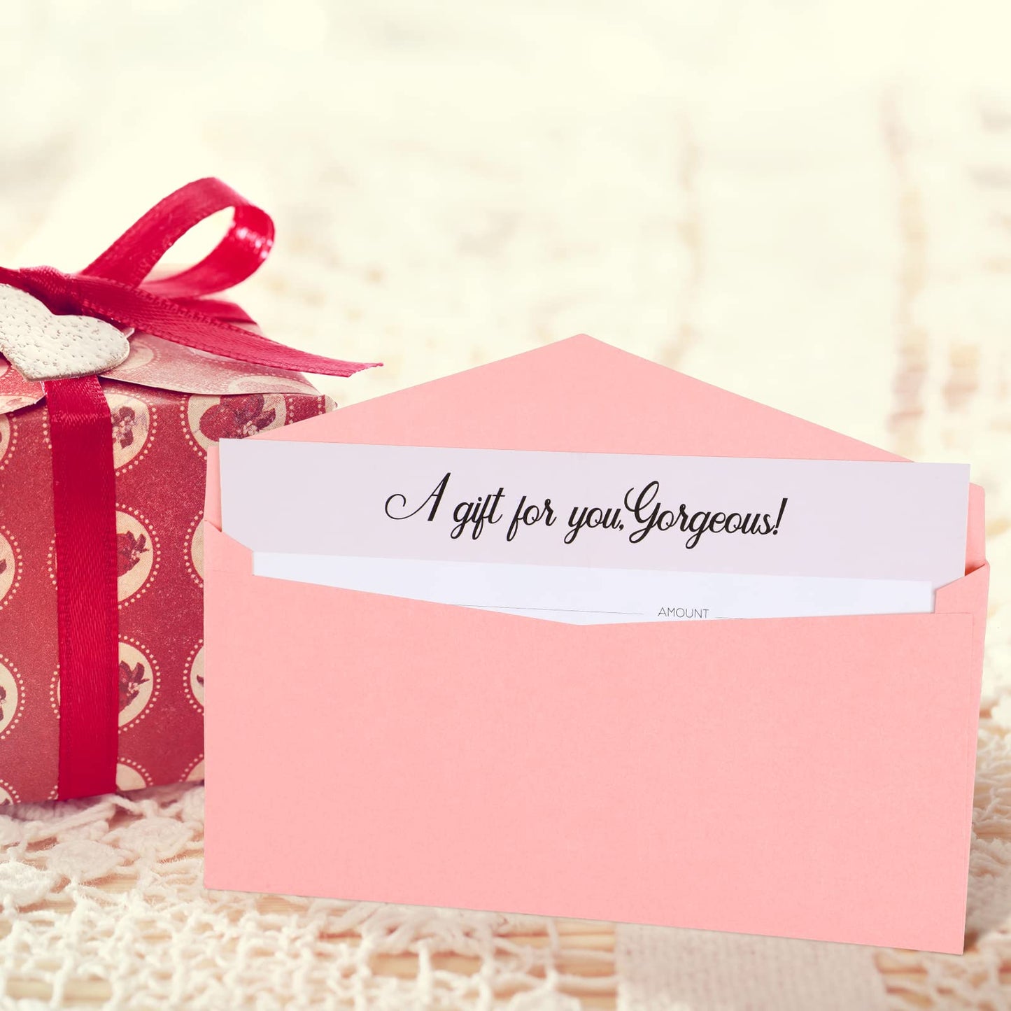 Junkin 60 Pcs Blank Gift Certificate Card and Paper Vouchers and Pink Envelopes Gift Voucher Blank Gifts Cards for Thanksgiving Businesses Wedding Baby Shower, 8.66 x 4.33 Inches