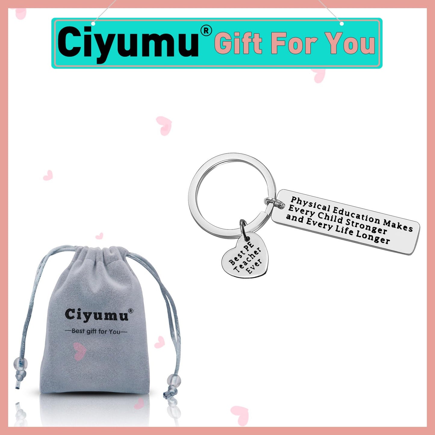 Ciyumu PE Teacher Appreciation Gifts for Women Men Gym Teacher Keychain Birthday Thanksgiving Christmas Graduation Retirement Gifts for PE Teacher from Student Stainless Steel Keyring
