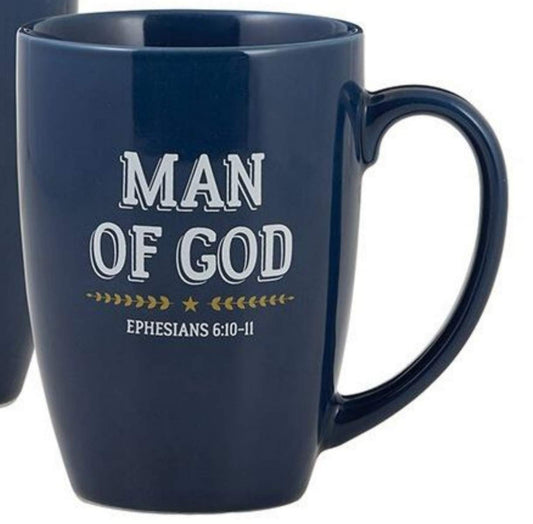 Autom Christian Coffee Mugs, Navy Blue Stoneware Man of God Religious Cup, Father's Day Gifts for Dad, 16 Ounce