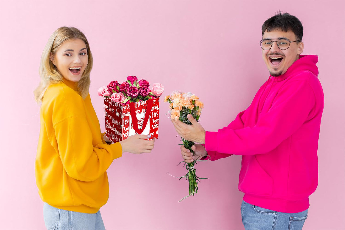 JWSCYSY 12Pack Happy Valentine's Day Reusable Tote Bags, Non-Woven Valentines Gift Bags with Handles for Valentine Party Favor, Gift Wrapping.