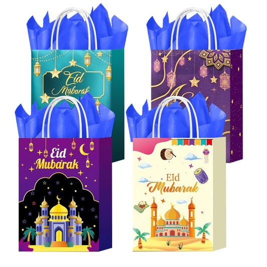 CMSSHUAI 12 Pcs Eid Mubarak Gift Bags, Ramadan Gift Bags Paper Eid Goody Bags with Handles Ramadan Treat Party Favors Supplies Eid Party Decoration