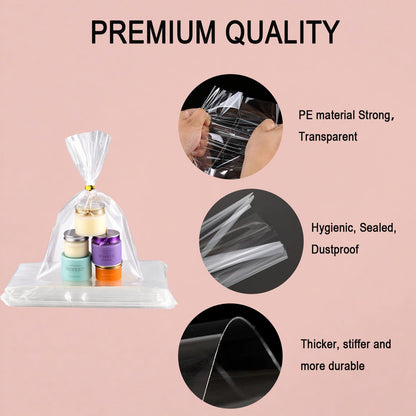 50 pieces 14x18 inch Cellophane Wrap Cello Cellophane Treat Bags Clear Flat for party gift wrapping, bakery, cookies, candies, desserts, basket wrapping with colorful twist ties
