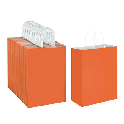 Oikss 100 Pack 10x5x13 Orange Kraft Paper Bags with Handles Bulk for Birthday Party Favors Grocery Retail Shopping Business Goody Recycled Craft Gift Bags (Large Size, 100 Count)