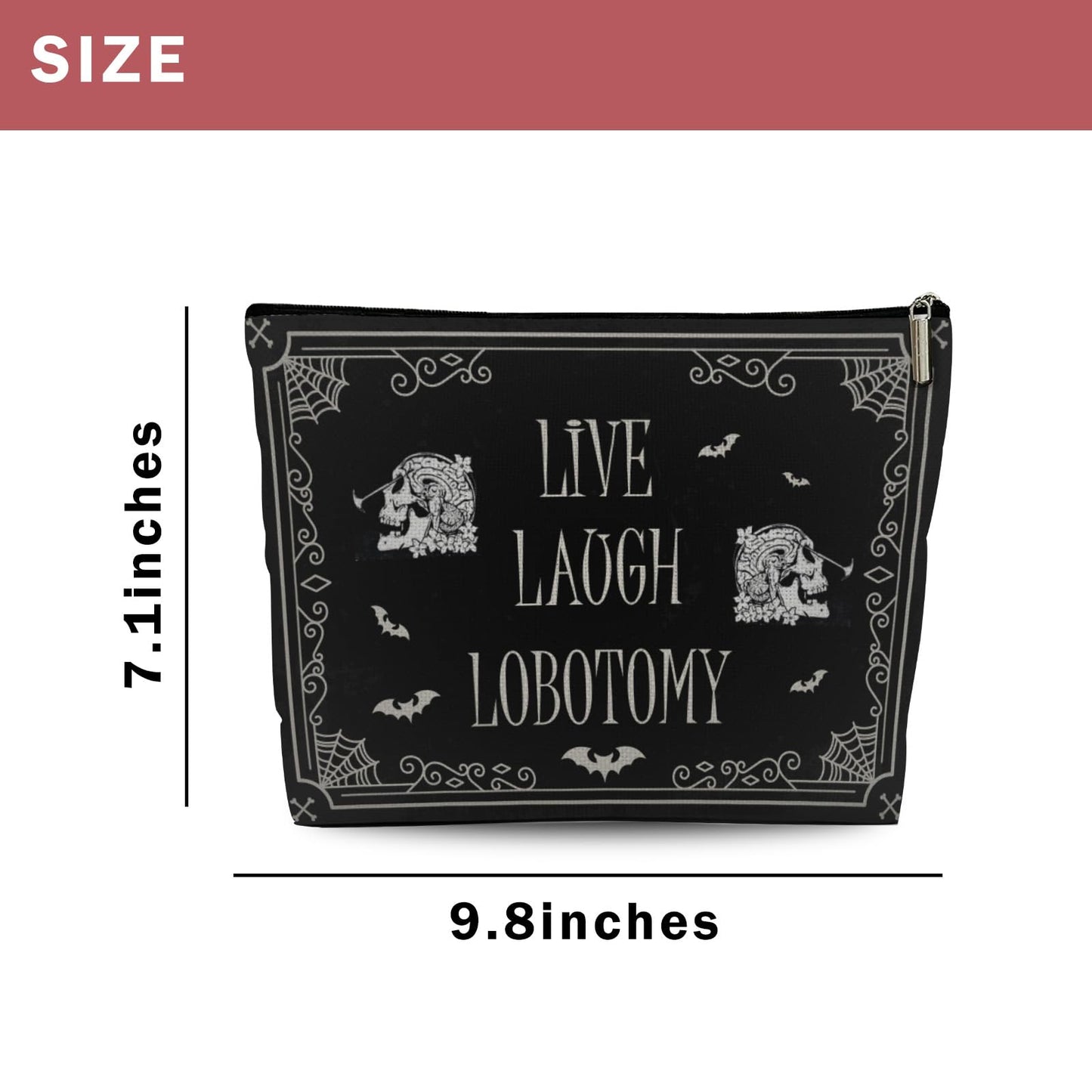 Funny Dark Humor Goth Gifts for Women, Live Laugh Lobotomy Cosmetic Bag, Funny Gothic Makup Bag Birthday Gifts for Women Zipper Pouch Bag