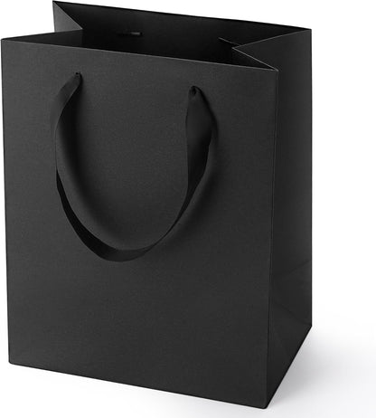 PrimeSign Black Gift Bags With Handles: 8x5x10 Inch 6 Pack Medium Paper Bags Bulk For Party Shopping Wedding Birthday Graduation Fathers Day Valentine's Day Easter Eid and Ramadan