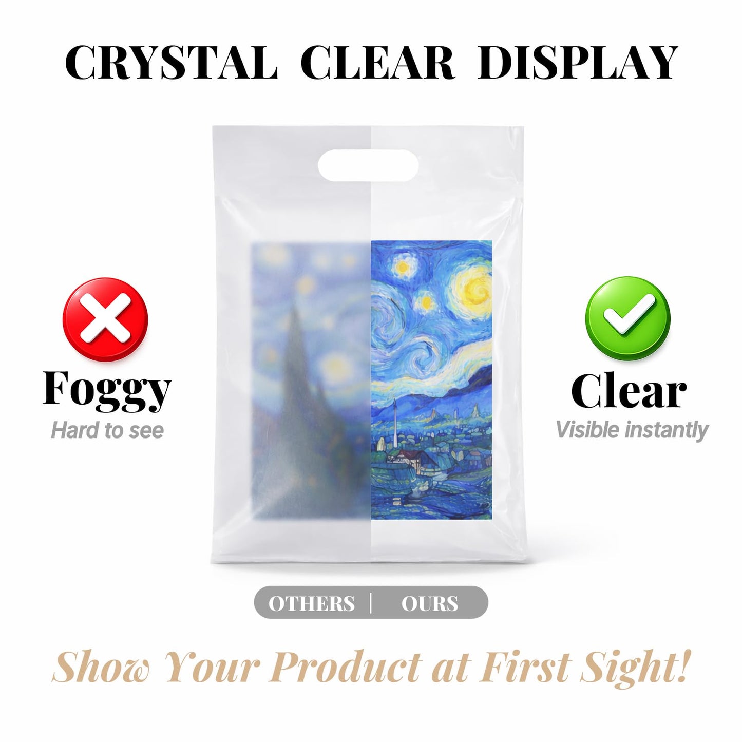 100PCS Clear Plastic Bags with Handles 9"x12" Shopping Bags, Small Plastic Gift Bag for Retail, Merchandise, Boutiques, and Small Business Packaging