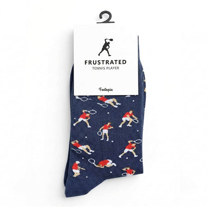 Socks with Frustrated Tennis/Pickleball Player/Drinker Design, Novelty Cotton Screw Socks for Men, Size 8-13
