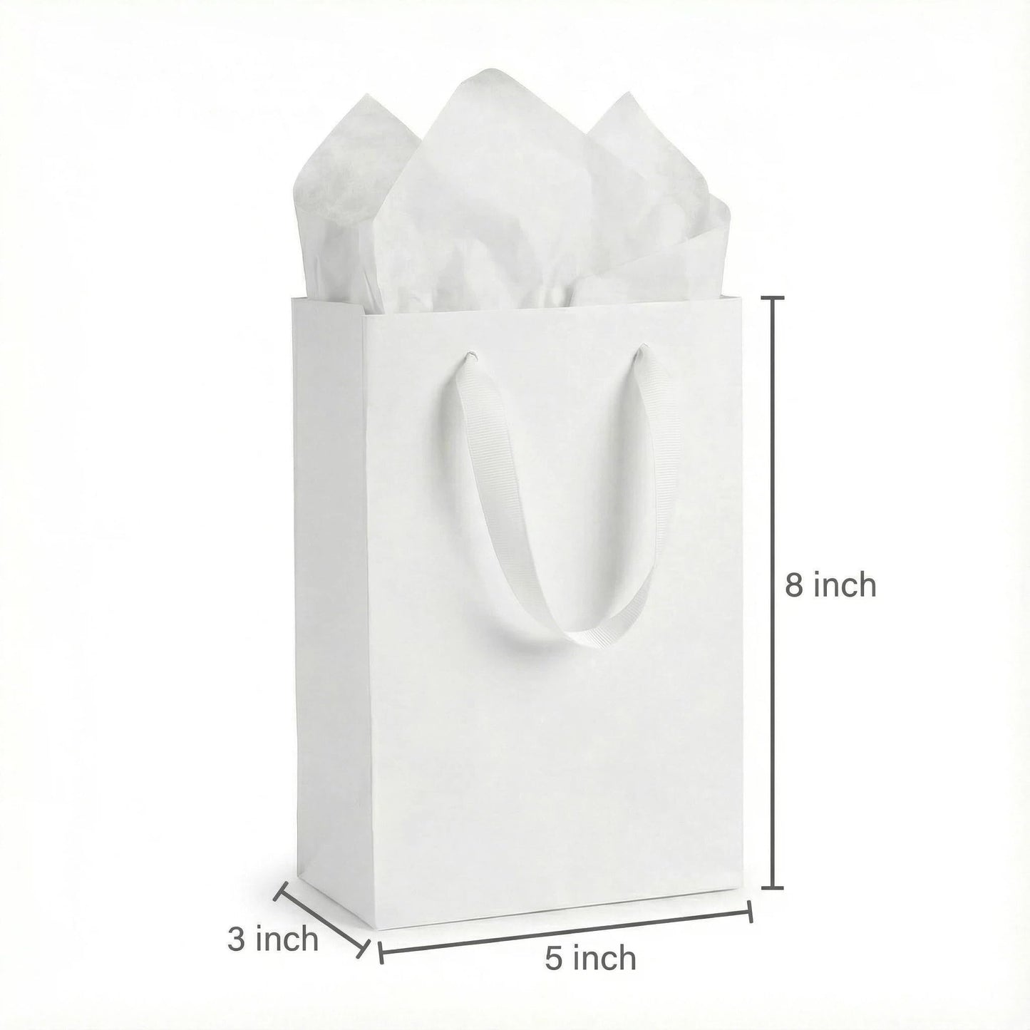 JUNESHE 4 Sets Small White Gift Bags, 8 inch Tiny Little Paper Bag Matching Card Envelope Sticker Black Tissue Paper for Birthday Party Favors Baby Bridal Shower Shopping Presents Wedding Welcome