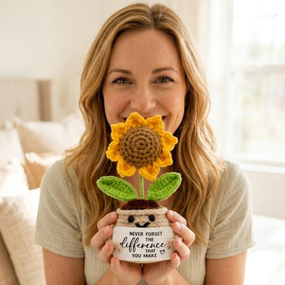 Tiny Detalles Birthday Gifts for Women - Mini Positive Crochet Sunflower, Unique Teacher Appreciation Gifts, Thank You Gifts for Women, Nurse, Friends, Coworker and Sunflower Decor