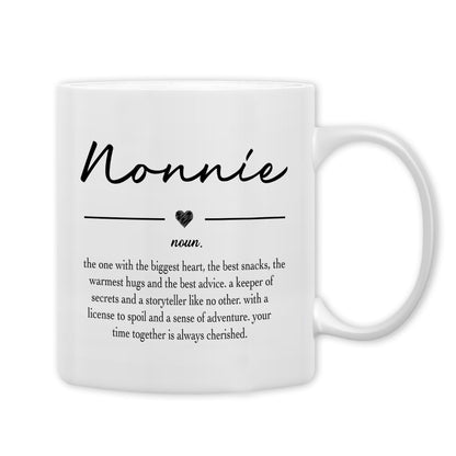 QASHWEY Nonnie Gifts Coffee Mug, Gifts for Nonnies Grandma from Grandkids Grandchildren, Grandma Coffee Mug, Mothers Day Mugs Tea Cup Gift for GrandmaNonnie, Nonnie Definition CoffeeCup Ceramic 11oz