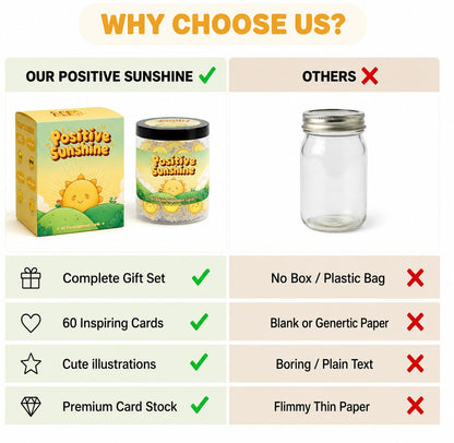 Positive Sunshine Jar - 60 Affirmation Cards, Emotional Support, Yellow - Sunflower - Sunshine Gifts, Stocking Stuffers, Human Sunshine Gift For Women, Cowokers, Friends, Teens