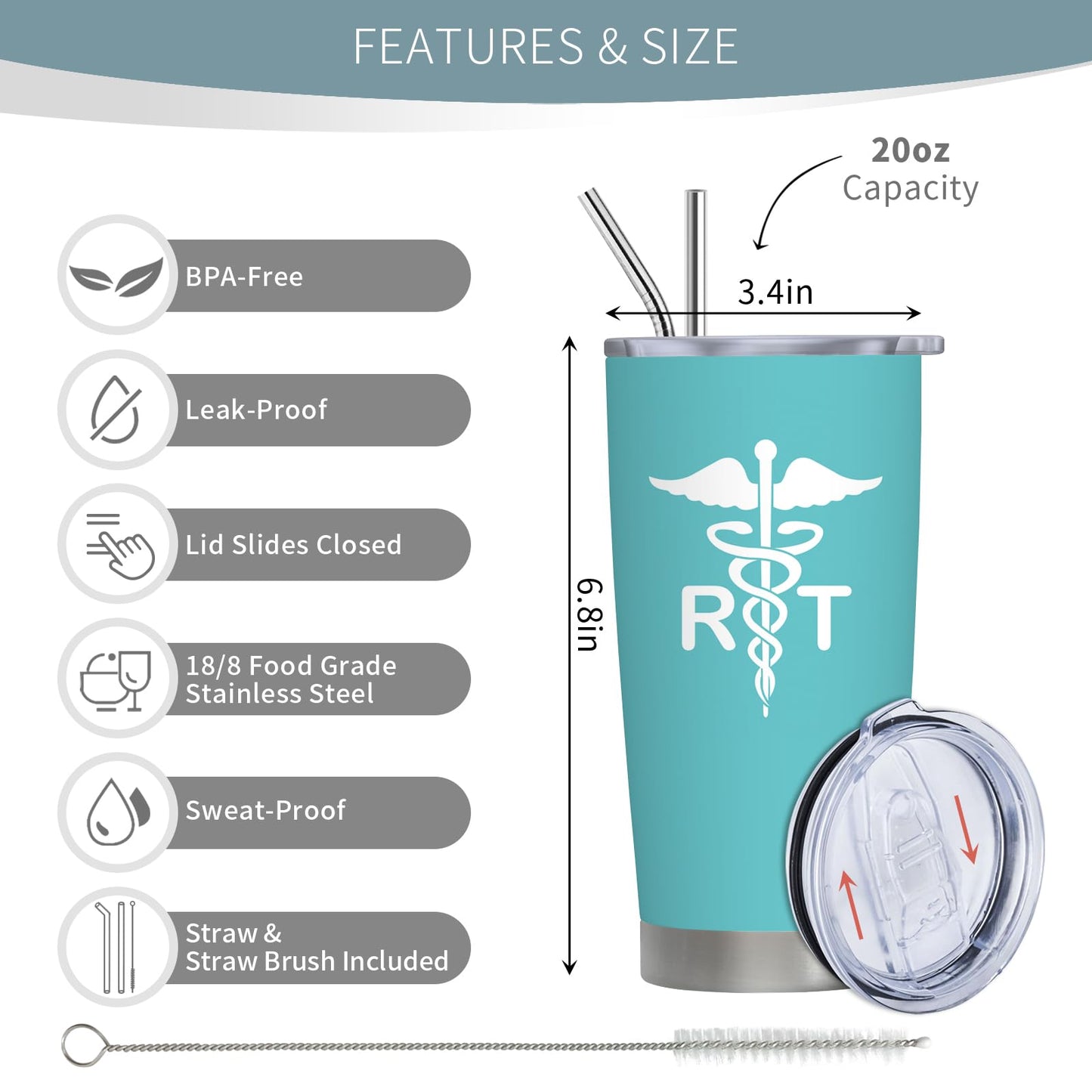 Respiratory Therapist Gifts - Appreciation Gifts for Respiratory Therapist - RT Gift for Women - Respiratory Care Week Gift, 20 oz Stainless Steel Tumbler With Lid & Straw