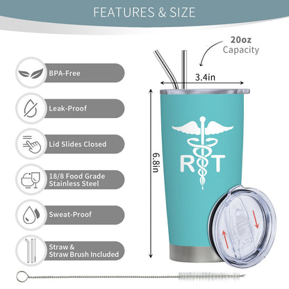 Respiratory Therapist Gifts - Appreciation Gifts for Respiratory Therapist - RT Gift for Women - Respiratory Care Week Gift, 20 oz Stainless Steel Tumbler With Lid & Straw