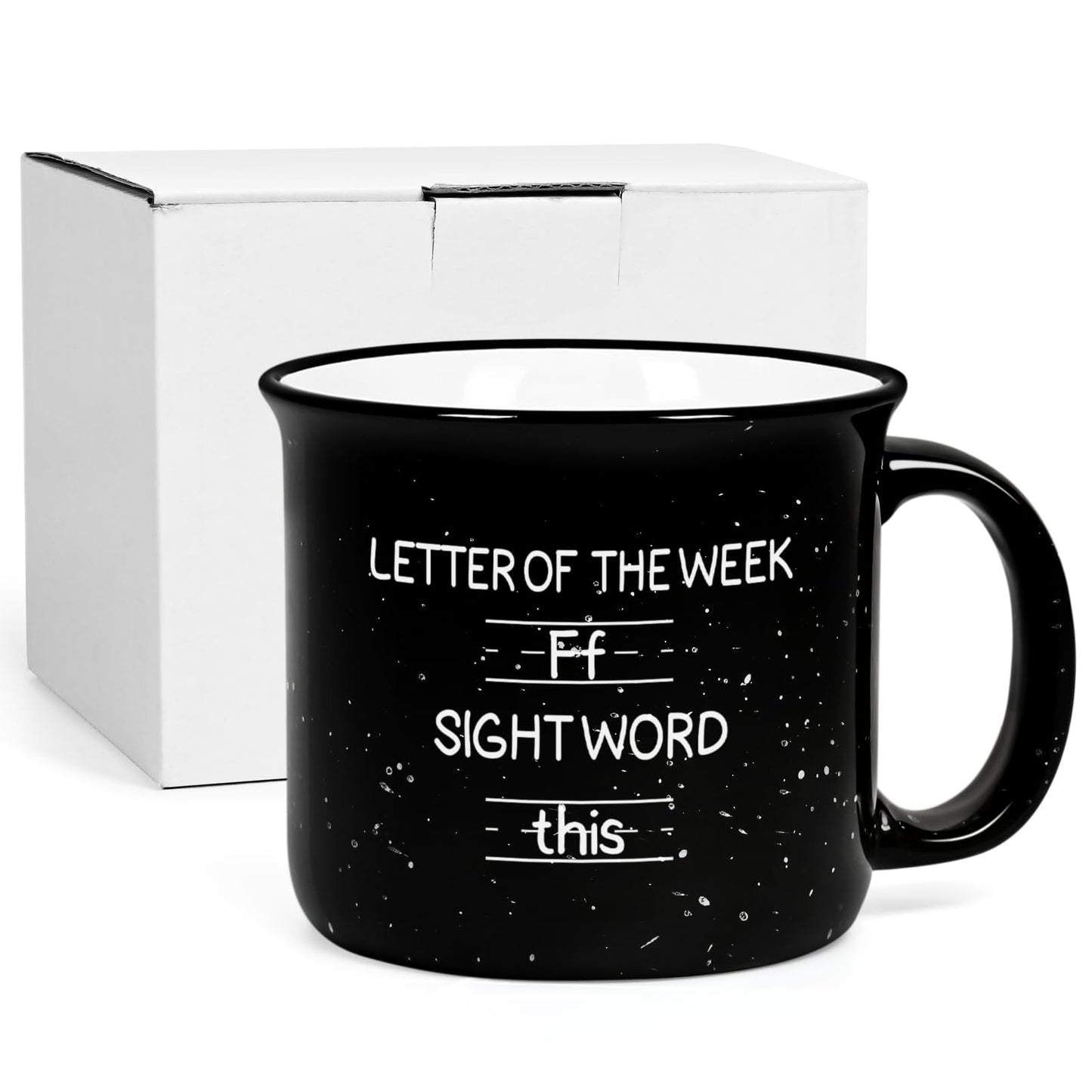 Cabtnca Teacher Appreciation Gifts for Women Men, Funny Sight Word Coffee Mug 15 Oz, Male Teacher Appreciation Gift Birthday White Elephant Christmas Gift for Teacher, Black